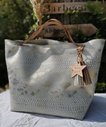 Sac "ROMY" simili Dragon komodo Blanc, refflets dorés