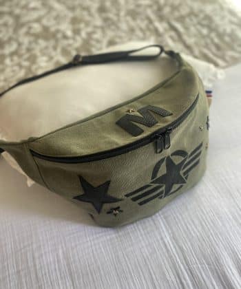 sac, sacs, sac banane, banane, kaki, toile militaire, upcycling, cuir, etoiles