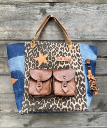 sac cabas, cabas, sac, cartouchières, leopard, étoiles, cuir, poche, pompon
