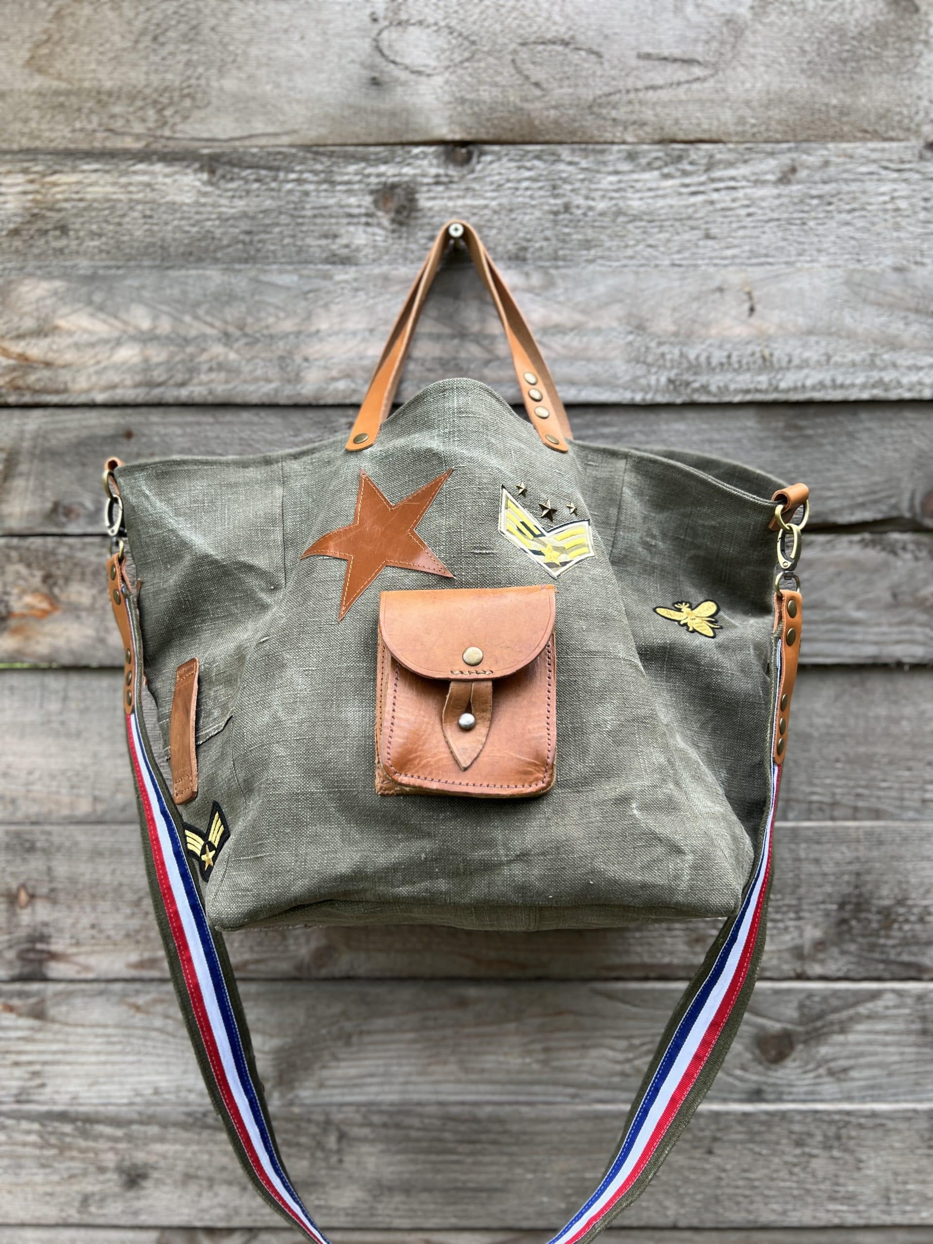 SAC TOILE MILITAIRE cabas, sac cabas, sac militaire, sac toile militaire, sac Army, sac upcycling, sac vintage, military, sac toile militaire